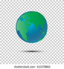 3d view of green earth. World globe vector transparency background