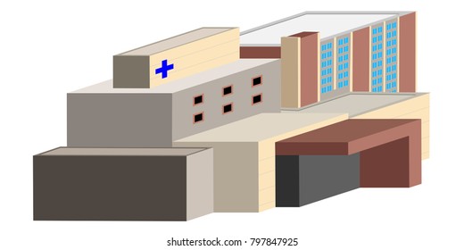 3d view of a hospital building, Vector illustration