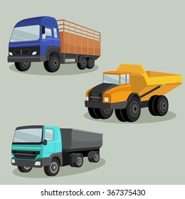 3D view Industrial freight vehicles vector image design set for your illustration, decoration, labels, stickers and other creative needs. 