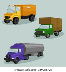 3D view Industrial freight vehicles vector image design set for your illustration, decoration, labels, stickers and other creative needs. 