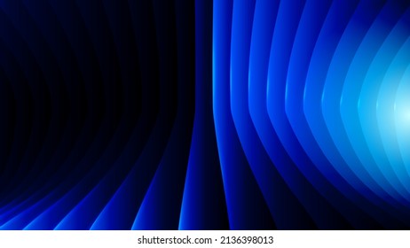 3D view inside the blue spiral pipe. Blue smooth glossy stripes abstract tech background. Vector illustration.