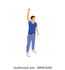 3d view of male character during public protest isometric icon vector illustration