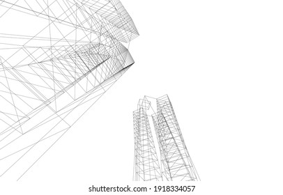 3D-Ansicht der modernen Bauarchitektur, Vektorgrafik