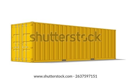 3D view Shipping Container in yellow color, vector illustration isolated on white background, eps