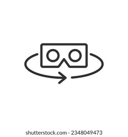 3D Viewing, linear icon. 360 with Glasses. Line with editable stroke