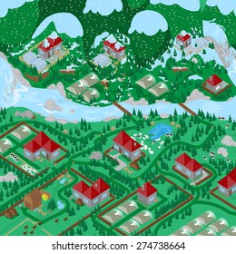 3D Village, Very Detailed - Vector Illustration, Graphic Design, Editable For Your Design 