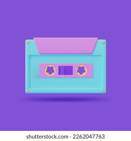 3d Vintage Audio Casette Plasticine Cartoon Style Symbol of Eighties Music. Vector illustration of Painted Retro Cassette