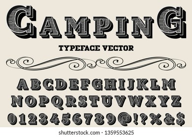 3d Vintage font design,Vector illustration handwritten alphabet named camping
