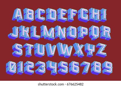3D vintage letters with neon lights. Vector retro illustration