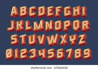 3D vintage letters with neon lights. Vector retro illustration