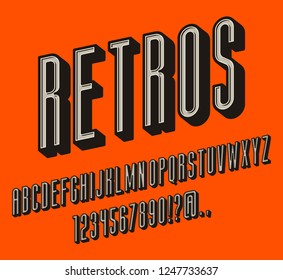 3d vintage letters, retro alphabetical characters set. Condensed volumetric letters, bulk symbols with the shadow. Retro colors. Easy-to-use, 100% vector