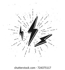 3d Vintage Lightnings sign with sunburst. Vector illustration in grunge style. Good for celebrating, presentation, postcards, cover, sticker, banner, wallpaper, also like design element in logo