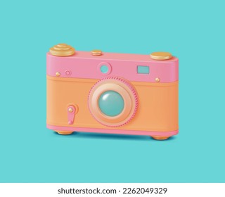 3d Vintage Photo Camera Plasticine Cartoon Style Old Photography Technology Analog Device Symbol of Hipster. Vector illustration