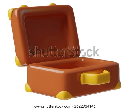 3d vintage suitcase, open vacation luggage bag. Travel baggage packing concept cute minimal three dimensional vector illustration.