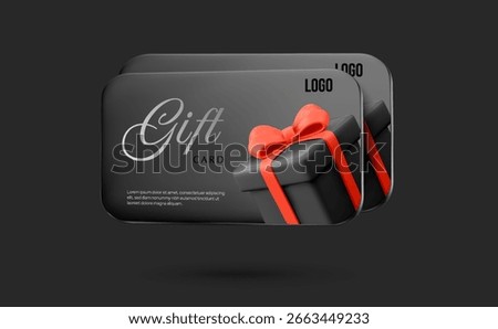 3d VIP black Friday gift card mockup template, isolated on dark background. Luxurious gift voucher cards in 3d vector illustration