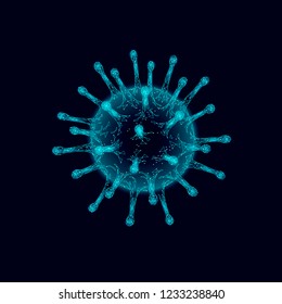 3d póliza baja de célula viral. Infección por triángulo poligonal enfermedad crónica Virus de la hepatitis, gripe, microorganismos celulares, ayudas. Ilustración vectorial de la medicina abstracta.