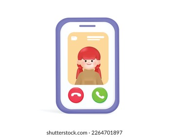 3d Virtual Conference Video call communication. Calling phone contact id. Social media platform. 3d vector cartoon people design.