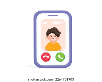 3d Virtual Conference Video call communication. Calling phone contact id. Social media platform. 3d vector cartoon people design.
