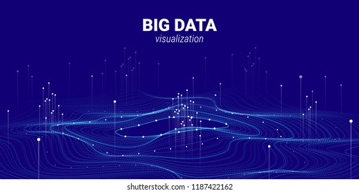 3d Virtual Digital Abstraction. Big Binary Data Wave Visualization. Glow Cosmic Illustration with Movement. Information Background with Futuristic Fractal System. Digital Big Data Stream Analysis.