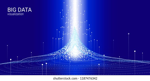 3d Virtual Digital Abstraction. Big Binary Data Wave Visualization. Glow Cosmic Illustration with Movement. Information Background with Futuristic Fractal System. Digital Big Data Stream Analysis.