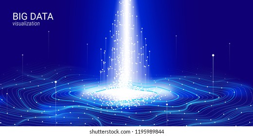 3d Virtual Digital Abstraction. Big Binary Data Wave Visualization. Glow Cosmic Illustration with Movement. Information Background with Futuristic Fractal System. Digital Big Data Stream Analysis.