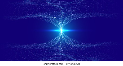 3d Virtual Digital Abstraction. Big Binary Data Wave Visualization. Glow Cosmic Illustration with Movement. Technology Background with Futuristic Fractal System. Digital Information Stream Analysis.