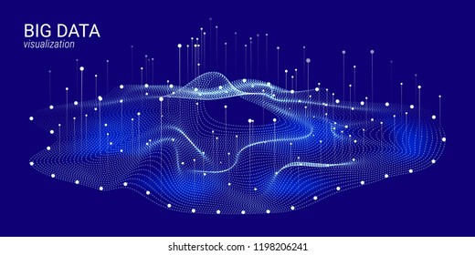 3d Virtual Digital Abstraction. Big Binary Data Wave Visualization. Glow Cosmic Illustration With Movement. Technology Background With Futuristic Fractal System. Digital Information Stream Analysis.