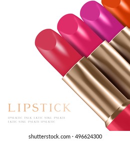 3D virtual Lipstick color set and lipstick text isolated on white background, with copy space
