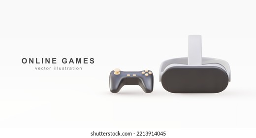 3d Virtual reality glasses and gaming controller. Futuristic realistic 3d creative concept design. Vector illustration.