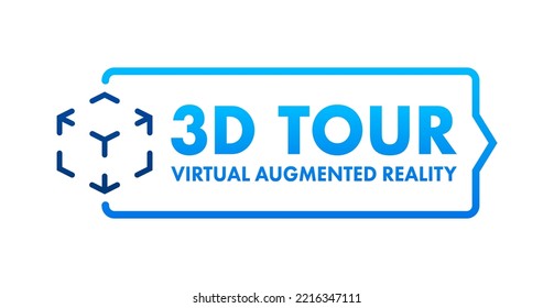 3d Virtual Tour. Virtual Reality Journey. Panoramic View Sign. Vector Stock Illustration.