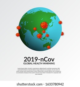 3D virus illustration with earth globe. Global pandemic health warning concept. coronavirus wuhan virus