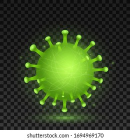 3D virus microbe corona isolated on dark transparent background. Medical element. Pathogen organism. Vector illustration. EPS 10