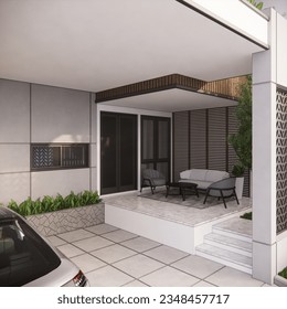 3d visual of the terrace of the house or villa