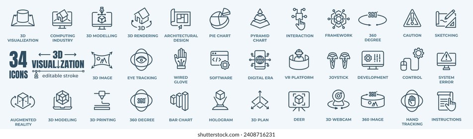 3D visualization and product development icon set