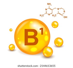 3D Vitamin icon. Vitamin complex with thiamine B1. Poster with medical pill for treatment and prevention of diseases. Strengthening immunity. Cartoon contemporary realistic vector illustration