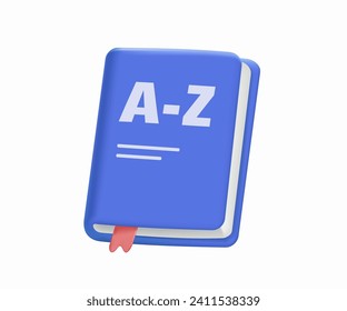 Libro abierto en 3D Vocabulario, diccionario. El aprendizaje electrónico y la educación, el concepto de cursos de aprendizaje de idiomas. Icono vectorial 3d. Dibujo de estilo mínimo. Icono de traductor