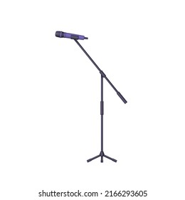 Micrófono vocal 3D con soporte aislado sobre fondo blanco. Ilustración vectorial de moda