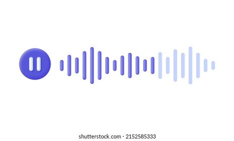 Mensaje de voz 3D con icono de pausa y sonido de voz aislado en fondo blanco. Elemento de conversación de audio. Burbuja de mensajes para los medios sociales. Se puede usar para muchos fines. Vector de moda en estilo 3d.