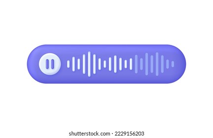 3D Voice message with pause icon and speech sound wave isolated on white background. Audio chat element. Message bubble for social media. Can be used for many purposes. Trendy vector in 3d style.