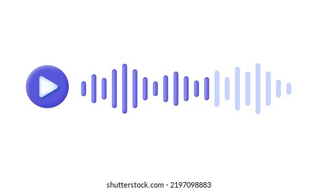 Mensaje de voz 3D con icono de reproducción y sonido de voz aislado en fondo blanco. Elemento de conversación de audio. Burbuja de mensajes para los medios sociales. Se puede usar para muchos fines. Vector de moda en estilo 3d