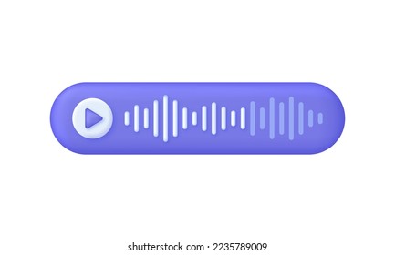 3D Voice message with play icon and speech sound wave isolated on white background. Audio chat element. Message bubble for social media. Can be used for many purposes. Trendy vector in 3d style