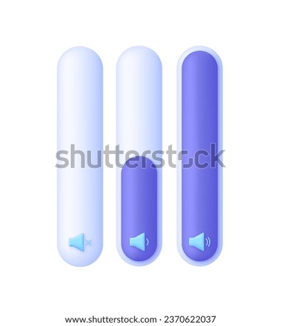 3D Volume indicator illustration. Less and more volume. Level visualization. Scrollbar volume, brightness. Panel switch control. Trendy and modern vector in 3d style.