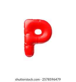 3D volume inflated balloon red P uppercase letter of English alphabet. Vector render typing symbol from air figure, puffy shape font icon. Realistic stylized typographic object, kid education