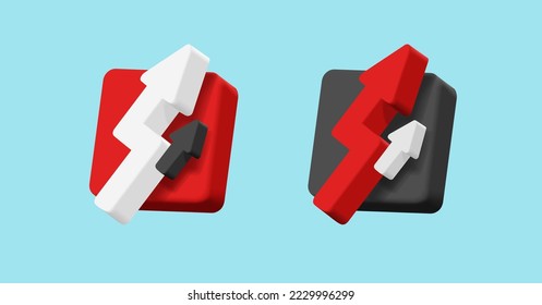 3d volume square badge with volume arrows, illustration in render style, business digital icon