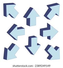 flecha volumétrica 3D que indica dirección. Flechas, punteros, guías.