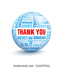 3D volumetric ball with words Thanks in different languages of the world. Vector illustration with keywords