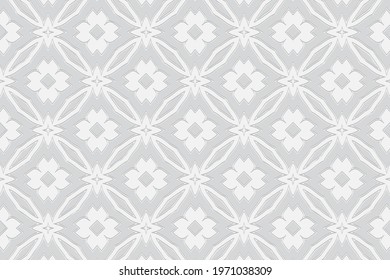 3d volumetric convex embossed geometric white background. Ethnic pattern in doodling style, handmade. Figured beautiful oriental ornament for wallpaper, stained glass, presentations, textiles, website