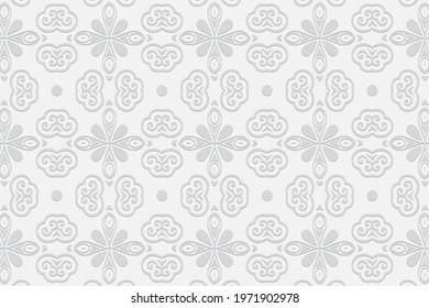 3d volumetric convex embossed geometric white background. Ethnic pattern in doodling style, oriental arabic motives.
Ornament for wallpaper, stained glass, textiles, presentation, website.