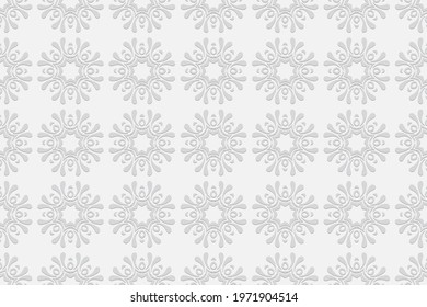 3d volumetric convex embossed geometric white background. Ethnic pattern in doodling style, oriental arabic motives.
An original beautiful ornament for wallpaper, presentation, textiles, website, stai