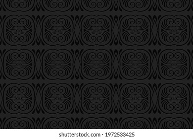 3D volumetric convex embossed geometric black background. Ethnic pattern in doodling style, oriental arabic motives.
Decorative ornament with curls for wallpaper, presentation, textiles, website.